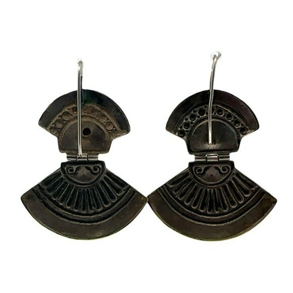 Vintage Sterling Silver & Abalone Fan Hinged Artisan Pierced Earrings! 113 - Picture 3 of 4